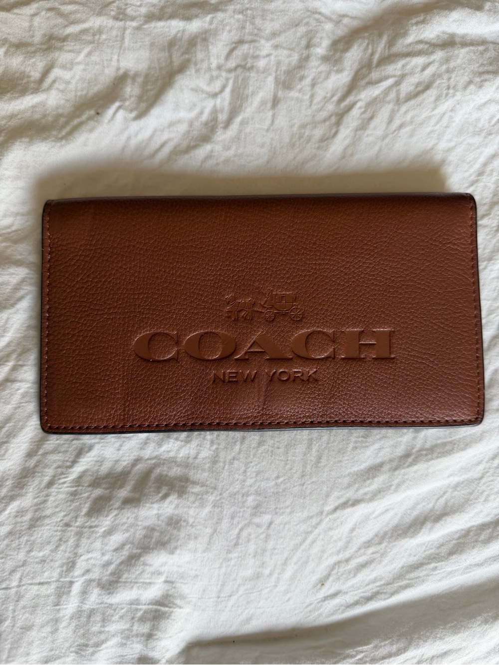 Coach Brown Embossed Leather Checkbook Cover